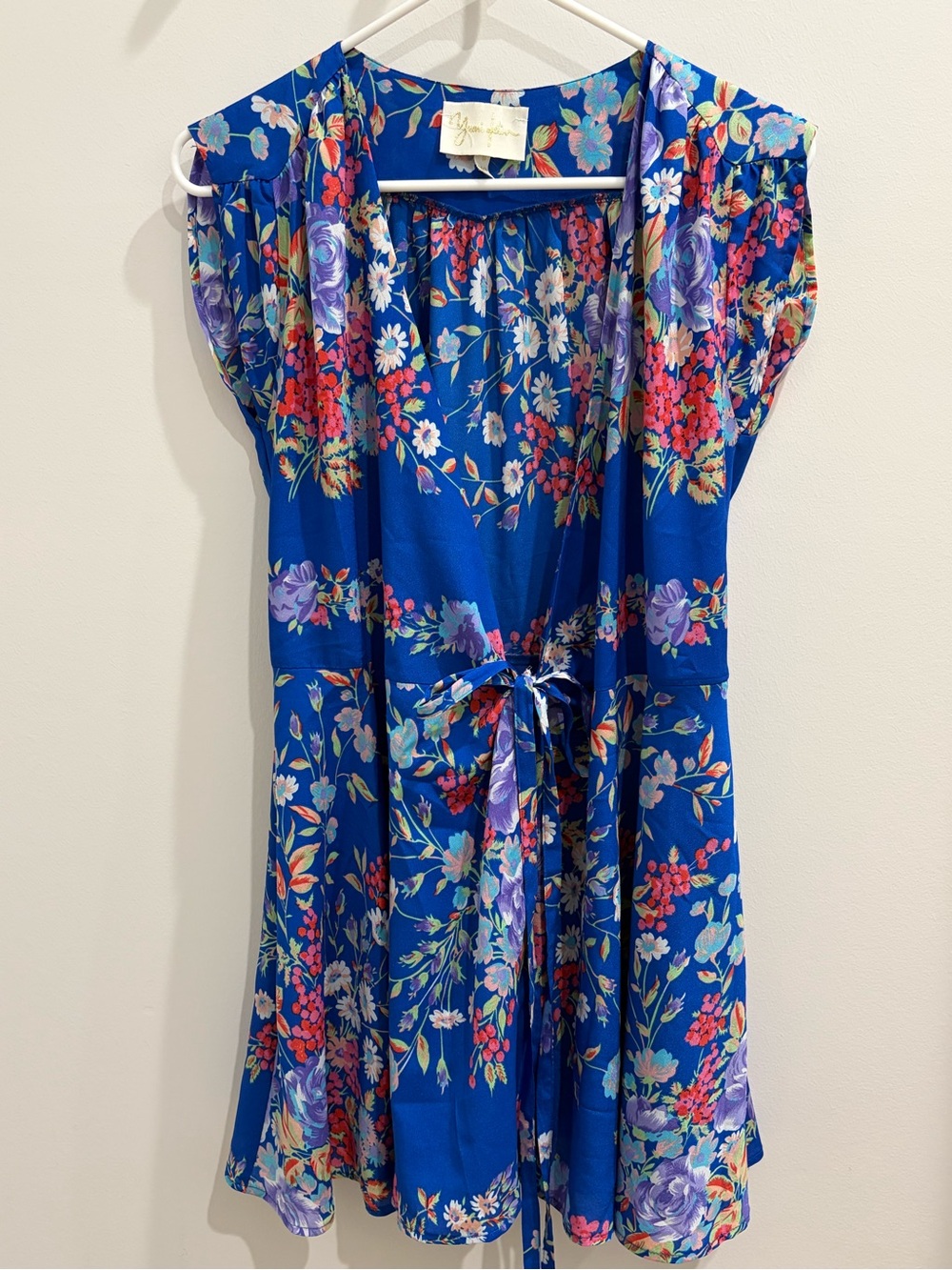 Women’s Blue Floral Tie-Waist Dress